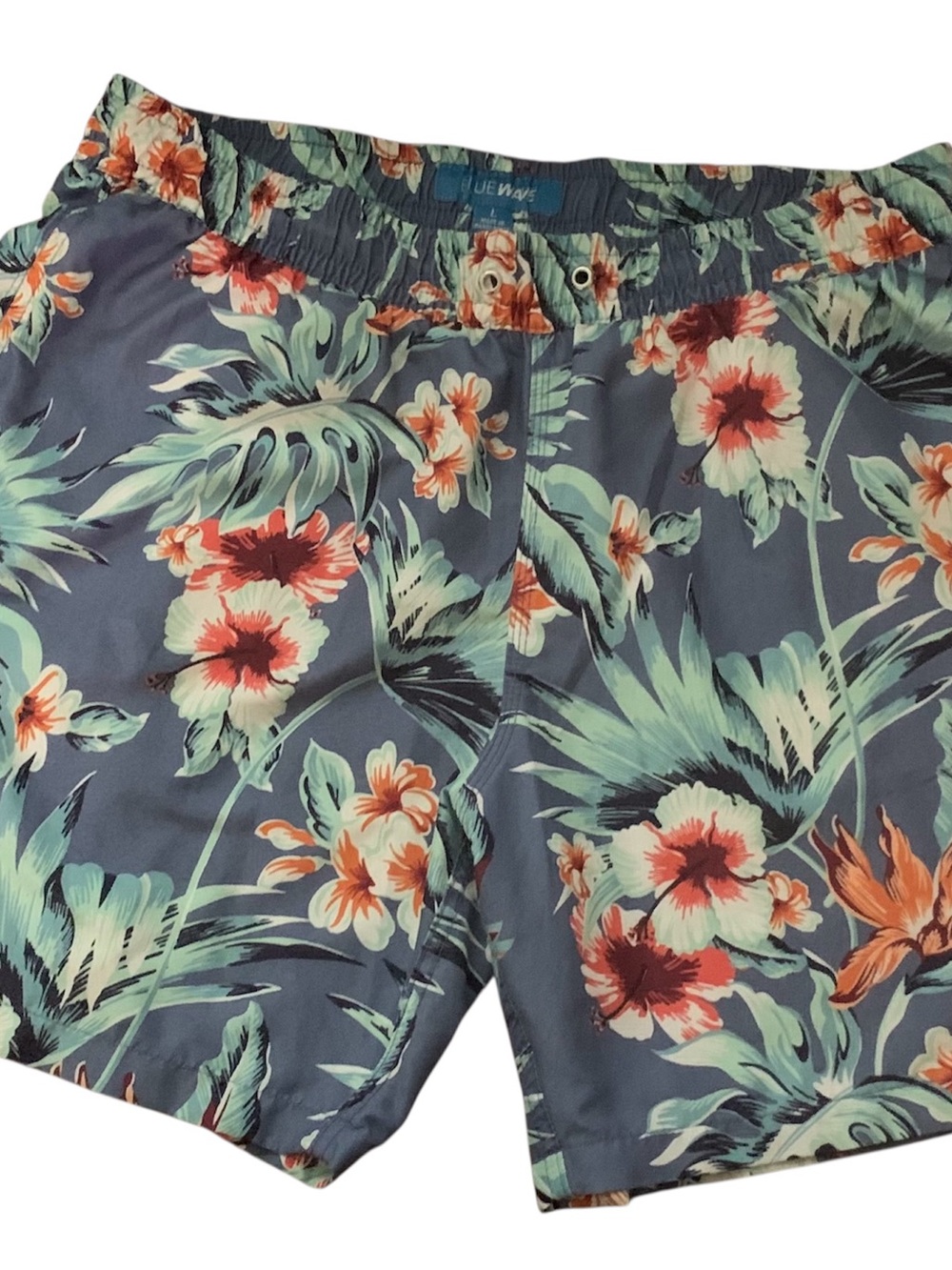Men's Floral Swim Trunks in Navy with Mint and Coral Accents